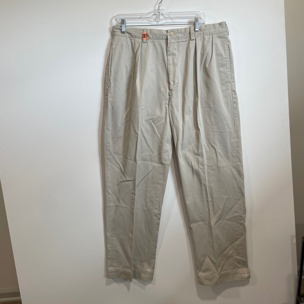 Polo Ralph Lauren Andrew Pant Mens 35x30 Khaki Tan Pleated Chino Cotton Vintage